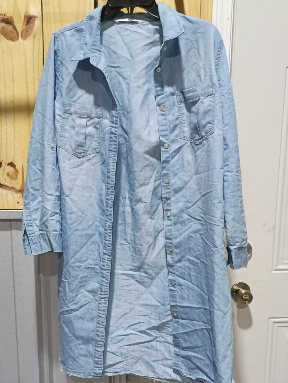 Light Blue Long-Sleeve Women's Denim Shirt Dress